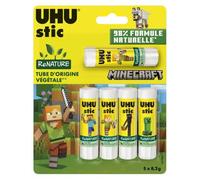 UHU Stic ReNATURE Minecraft - Pack de 2 paquetes (2 x 5 palos = 10 x 8,2 g) - 98% fórmula natural - Tubos 58% de origen vegetal - Pegamento papel, cartón, fotos - Edición escolar