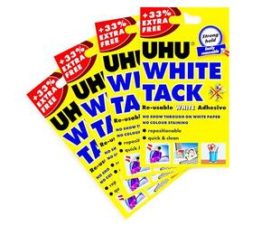 UHU White Tack - Masilla adhesiva reutilizable - 4 unidades