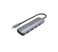 uHUB P5+ - Hub USB-C (4 Puertos, H1107A, USB 3.1 Gen1, 5 Gbps, Puerto de Carga Micro USB de 12 W, Carcasa de Aluminio), Color Gris