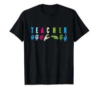 UHYft66AWZ Proud Teacher ASL Sign Language Gestures T-Shirt Black S