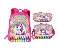 UIAMT Mochila de 3 piezas con diseño de bola de unicornio para niñas, con fiambrera, mochilas para niños, adolescentes, niños pequeños, escuela secundaria, mochila de viaje para libros de 6 a 18 años