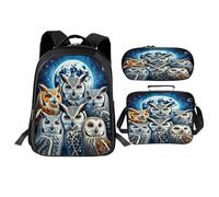 UIAMT Mochila de búho de 3 piezas para niños y niñas, juego de mochila con fiambrera, mochilas para niños, adolescentes, niños pequeños, escuela secundaria, mochila de viaje para libros de 6 a 18 años