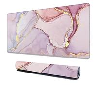 Uiaoiais Alfombrilla de mouse grande extendida abstracta de mármol rosa, alfombrilla de mouse grande para juegos, almohadilla de escritorio grande con bordes cosidos gruesos para oficina en casa o