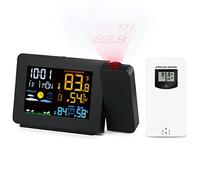 UIBAO Despertador Digital Reloj Proyector Techo Radio Despertador De Proyección Estación Meteorológica Inalámbrico con Pantalla De Temperatura Pronóstico del Tiempo Dormitar Alarmas Duales