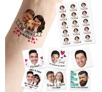 UIDMEN 15 tatuajes faciales temporales personalizados, pegatinas para tatuajes fotográficos con nombres, despedidas de soltera, cumpleaños, regalos de fiesta de boda, tatuajes faciales divertidos