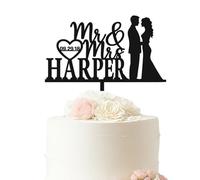 UIDMEN Adorno Pastel Boda Personalizado, Sr Sra Nombre Fecha Silueta, Madera Decoración Bodas Aniversarios Compromiso, Crea Tu Propio