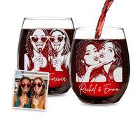 UIDMEN Copa de vino personalizada con retrato de mejores amigas, regalos para mejores amigas para mujeres, foto y nombre personalizados, copa de vino sin tallo, regalo de hermana del alma, regalos