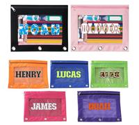 UIDMEN Estuche personalizado para carpeta de 3 anillas, estuche con nombre de letra de dinosaurio, estuche transparente para carpeta, bolsa de lápices de gran capacidad con 3 ojales reforzados y