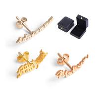 UIDMEN Pendientes con nombre personalizado para mujer, aretes curvados con nombre, regalos para novia, esposa, mamá, abuela, novia, dama de honor, joyería de acero inoxidable chapado en oro, boda