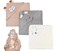 UieaMsio 3 Piezas Toallas de Baño para Bebé, Toalla Bebé con Capucha, Toalla Bebe Capucha Pequeños con Tres Patrones de Animales, Capa DeBaño Bebe de Vellón de Coral Suave y Absorbente