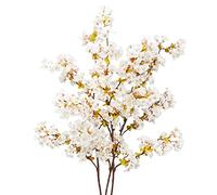 Uieke Ramas de Flor de Cerezo de Seda, Tallos Artificiales de Cerezo de 39.3 Pulgadas, arreglo de Flores de Ciruelo Falsas para decoración Japonesa del hogar, Juego de 3, Blanco
