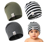 UIEXAY Bebé Beanie Sombrero, 3pcs Gorro de algodón para recién Nacido, para Gorro Niño Pequeño Sombrero, para Bebés Niñas Niños Gorros de 6 Meses a 2 años(Rayas Negras + Gris Verdoso + Gris Oscuro)