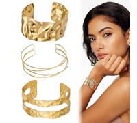UIEXAY Juego De 3 Pulseras Doradas Para Mujer, Diseño Minimalista De Oro, Eine Größe, Síntesis, No Es Una Piedra Preciosa Brazalete Dorado