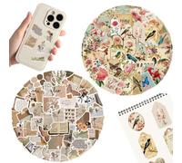 UIEXAY100 Piezas Pegatinas Vintage Retro Artístico Flores Animales Pegatina Botella de Agua Cuaderno Hermoso Pegatina Impermeable Pegatina Adecuado para Niños Niñas Adolescentes (Multicolor)