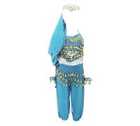UIFLQXX Disfraz de baile de lentejuelas para niñas, camiseta corta sin mangas y pantalones de malla transpirable, tocado y pulsera, trajes de baile callejero con purpurina, hip hop y jazz (azul claro