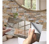 UIGJIOG 3D Resistente al Agua Adhesivo para Azulejos Decorativos para Baño y Cocina, Pegatinas de Pared Impermeable, Blanco, ladrillo,1,48pcs