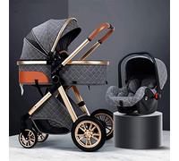 UIGJIOG Carrito 3 en 1, color gris: cochecito de lujo con muelles antichoque, maxi-canopy, fácil de plegar con una mano, 0-3 años, capacidad de carga de 70 kg