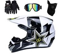 UIGJIOG Casco de Motocross,Casco de Cross de Moto Jet con Gafas Máscara Guantes,Deportes de Motos Off-Road Racing Downhill Enduro Casco ATV MTB BMX Quad Cascos de Motocicleta,Blanco,L(56~57cm)