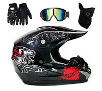 UIGJIOG Casco Moto Integral ,Casco Motocross Infantil Tema de Diseño de Impresión en Negro,Casco de Cross Cascos Enduroincluye 4 Tamaños de Forro de Casco Certificación Dot,Negro