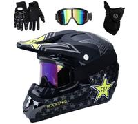 UIGJIOG Casco Motocross,Casco de Descenso para jóvenes Adultos Regalos Gafas máscara Guantes BMX MTB ATV Bicicleta Carrera Integral Integral Casco,Negro,M(54~55cm)