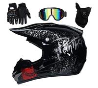 UIGJIOG Casco Motocross Casco Enduro, Cross Casco con Gafas Guantes Mascarilla,Dot Certificación Casco de Moto para niños Downhill,H,XL(58~59cm)