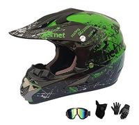 UIGJIOG Casco Motocross Casco Enduro, Cross Casco con Gafas Guantes Mascarilla,Dot Certificación Casco de Moto para niños Downhill,D,M(54~55cm)