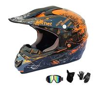 UIGJIOG Casco Motocross Casco Enduro, Cross Casco con Gafas Guantes Mascarilla,Dot Certificación Casco de Moto para niños Downhill,C,M(54~55cm)