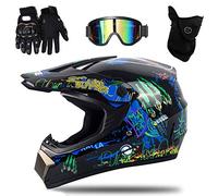 UIGJIOG Casco Motocross Casco Enduro, Cross Casco con Gafas Guantes Mascarilla,Dot Certificación Casco de Moto para niños Downhill,J,M(54~55cm)