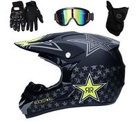 UIGJIOG Casco Motocross Casco Enduro, Cross Casco con Gafas Guantes Mascarilla,Dot Certificación Casco de Moto para niños Downhill,E,M(54~55cm)