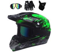 UIGJIOG Casco Motocross MX Moto Casco ATV Scooter ATV Casco D. O. T Certificado Multicolor con Gafas Máscara Guantes ,Verde,M(54~55cm)