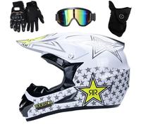 UIGJIOG Casco Motocross Niño,Adulto Casco Motocross Enduro MTB con Gafas/Máscara/Guantes, Casco Cross Quad Off Road ATV Scooter,Blanco,XL(58~59cm)