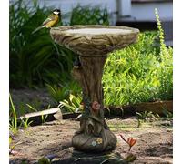 UIHECTA BañOs PáJaros Concreto Exteriores, Estatua Grande Tronco áRbol Bosque DecoracióN JardíN, Estatua Vintage BañO para PáJaros con Figuras De PáJaros para JardíN, Patio,B
