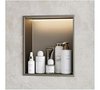 UIHECTA Hornilla Ducha Insertada Hornilla Pared Empotrada Acero Inoxidable con Luz Led No Necesita Azulejos Impermeable para Cocina BañO Dormitorio O Almacenamiento En BañEra,Gris,320 * 320 * 125mm