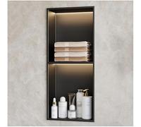 UIHECTA Hornilla Ducha Insertada Hornilla Pared Empotrada Acero Inoxidable con Luz Led No Necesita Azulejos Impermeable para Cocina BañO Dormitorio O Almacenamiento En BañEra,Negro,700 * 280 * 125mm