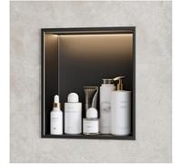 UIHECTA Hornilla Ducha Insertada Hornilla Pared Empotrada Acero Inoxidable con Luz Led No Necesita Azulejos Impermeable para Cocina BañO Dormitorio O Almacenamiento En BañEra,Negro,320 * 320 * 125mm