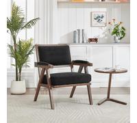 UIHECTA SillóN Decorativo Moderno Mediados Siglo Estructura Madera, Sillas SalóN Tapizadas Amplios Reposabrazos, SillóN CóModo Tela Lino para Dormitorio, Sala Lectura Y BalcóN,A,1PCS