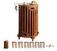 UIHECTA Taburetes Apilables Juego 4/6, Taburete Redondo Apilable Superior 36 cm, Taburetes Nido de Madera, Sin Instalación Requerida, para Sala, Cocina, Dormitorio,002 Set of 6,with Wheels