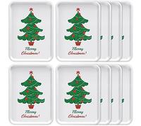 Uiifan Paquete de 10 bandejas rectangulares de Navidad con diseño de árbol de Navidad, plato de melamina reutilizable, plato de Navidad de 13 x 10 pulgadas, bandejas reutilizables para fiestas,