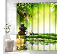 Uiiooazy cortina de ducha 180 x 180 cm, cortina de ducha antimoho Bambú Spa Zen hojas verdes negras piedras orquídea cortinas de ducha de tela lavable impermeable cortina de baño con 12 ganchos para