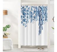 Uiiooazy Cortina Ducha Azul, Cortina de Ducha Hojas di Eucalipto Planta Motivo Cortinas de Baño Antimoho Impermeable Lavable Tejido de Poliéster Cortinas de Ducha con Ganchos 150x180cm