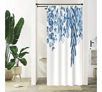 Uiiooazy Cortina Ducha Azul, Cortina de Ducha Hojas di Eucalipto Planta Motivo Cortinas de Baño Antimoho Impermeable Lavable Tejido de Poliéster Cortinas de Ducha con Ganchos 90x180cm