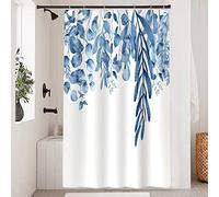 Uiiooazy Cortina Ducha Azul, Cortina de Ducha Hojas di Eucalipto Planta Motivo Cortinas de Baño Antimoho Impermeable Lavable Tejido de Poliéster Cortinas de Ducha con Ganchos 120x180cm