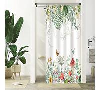 Uiiooazy Cortina Ducha Eucalipto, Cortina de Ducha Hojas di Palma Mariposa Champiñón Flores Cortinas de Baño Antimoho Impermeable Lavable Tejido de Poliéster Cortinas de Ducha con Ganchos 90x180cm