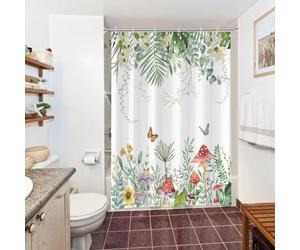 Uiiooazy Cortina Ducha Eucalipto, Cortina de Ducha Hojas di Palma Mariposa Champiñón Flores Cortinas de Baño Antimoho Impermeable Lavable Tejido de Poliéster Cortinas de Ducha con Ganchos 150x180cm