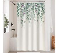 Uiiooazy Cortina Ducha Eucalipto, Cortina de Ducha Hojas Verdes Flor Violeta Planta Cortina De Baño Antimoho Impermeable Poliéster Lavable Opaco Cortina para Ducha con Ganchos para Bañeras 120x200cm