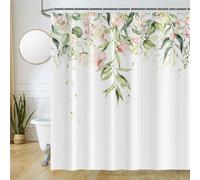 Uiiooazy Cortina Ducha Hojas Verde, Cortina de Ducha Hojas di Eucalipto Flores Rosa Plantas Cortinas de Baño Antimoho Impermeable Lavable Tejido de Poliéster Cortinas de Ducha con Ganchos 180x200cm