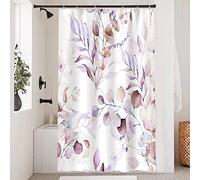 Uiiooazy Cortina Ducha Violeta, Cortina de Ducha Hojas di Eucalipto Planta Motivo Cortinas de Baño Antimoho Impermeable Lavable Tejido de Poliéster Cortinas de Ducha con Ganchos 120x180cm