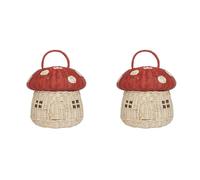 Uikdjgu 2X Cesta de Almacenamiento Hecha una Mano de RatáN en Forma de Seta: DecoracióN de Regalo Hecha una Mano, Obra de Arte de RatáN, Rojo