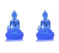 Uikdjgu 2X Estatua de Buda de La Medicina Tibetana, Escultura de Buda de Resina Translúcida, Decoración de Meditación, Decoración Espiritual Coleccionable, Azul