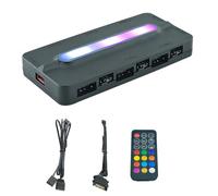 Uikdjgu HUB PWM Ventilador y 5 V/3 Pines ARGB, Controlador Temperatura Ritmo Musical 1 A 6, Control Remoto del Ventilador Refrigeración Aura Sync, Concentrador Chasis